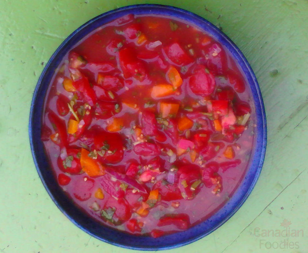 Salsa in a blue bowl