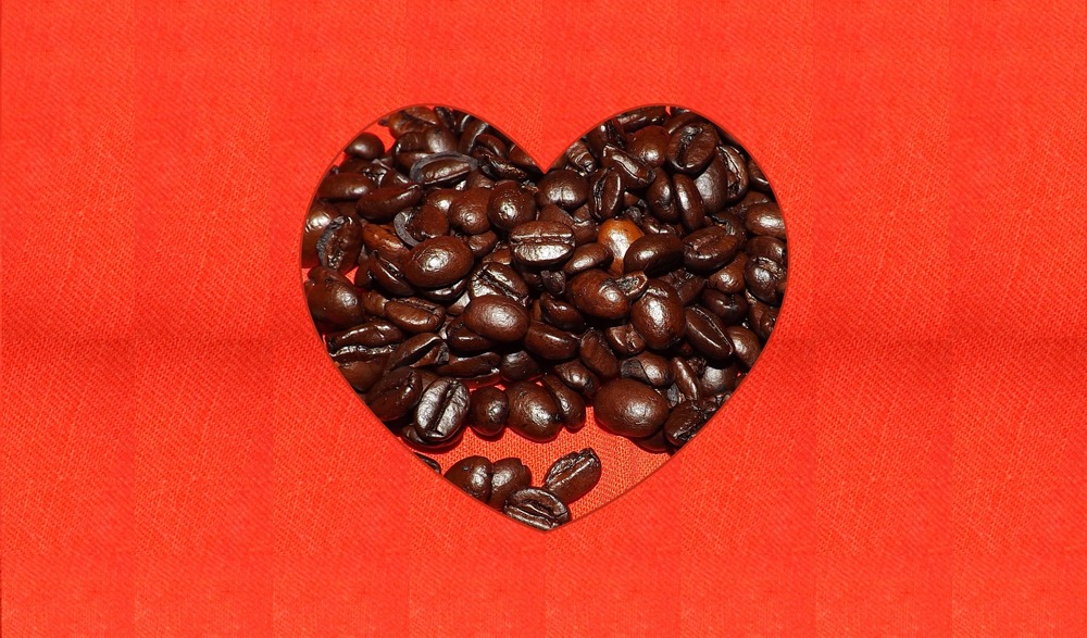 Coffee beans in a heart shape