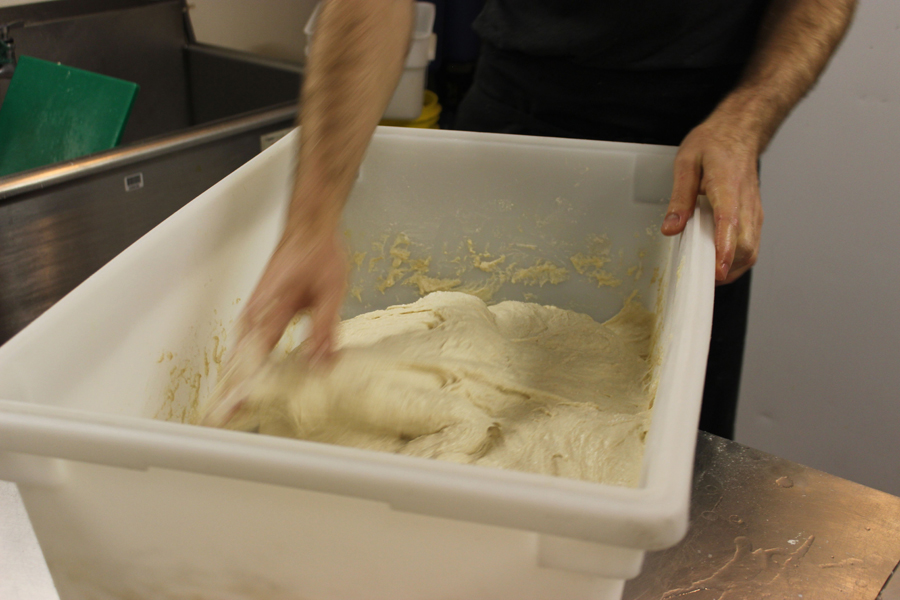 Holger mixing focaccia dough