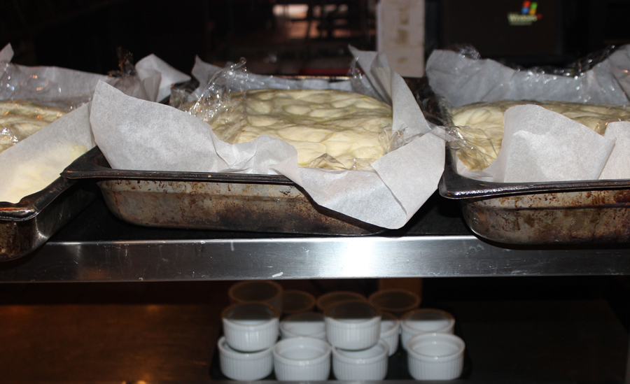 Holger's focaccia in trays.