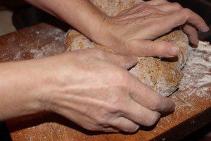 Kneading the bread