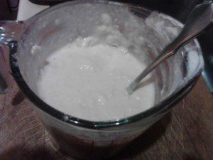 Sourdough starter with the flour incorporated. It looks a lot like paste... if this doesn't work, maybe I'll make a pinata. :-)