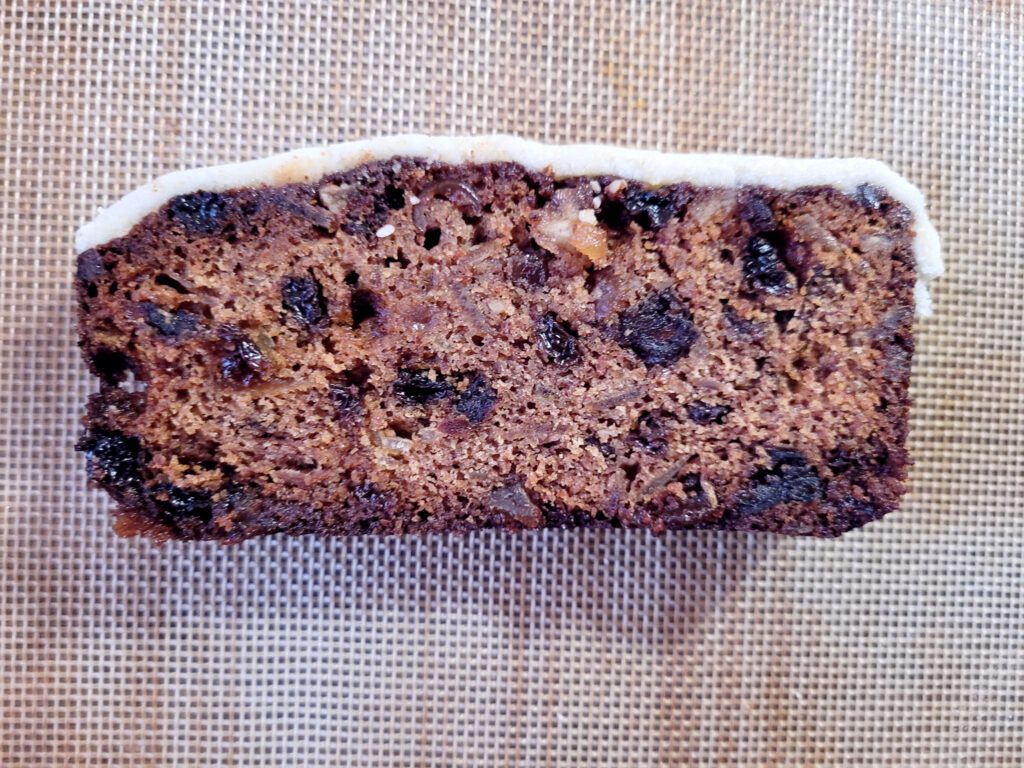 Fruitcake slice with marzipan