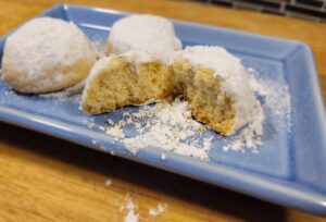 Kourambiedis opened to show the crumb
