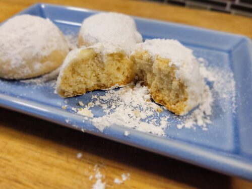 Kourambiedis opened to show the crumb