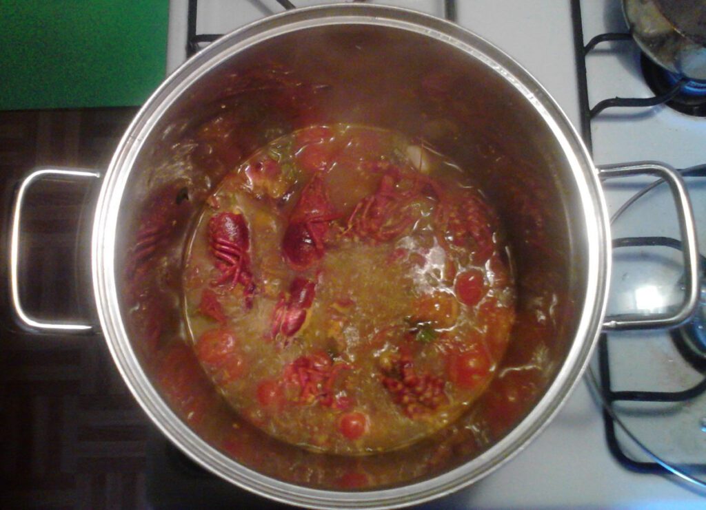 Bisque ingredients simmering